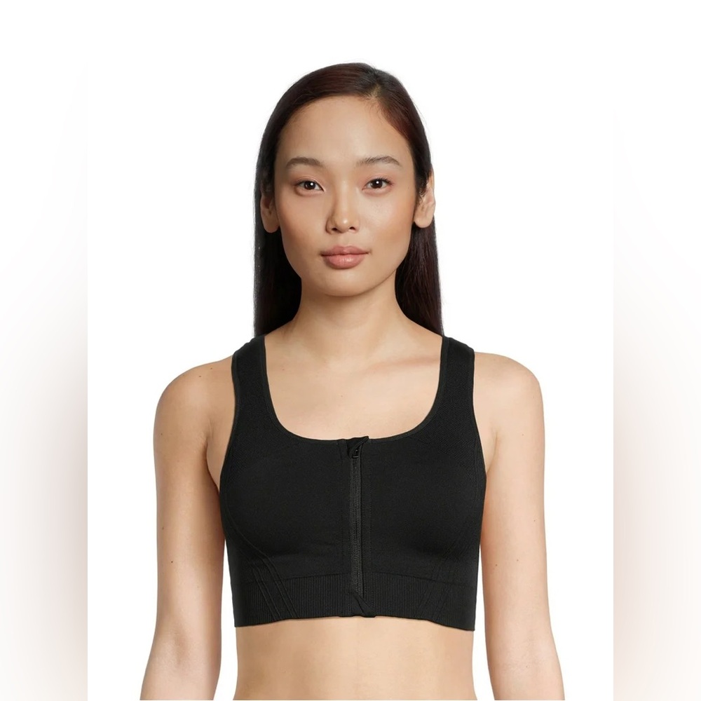Avia Medium Support Zip Front Black Sports Bra